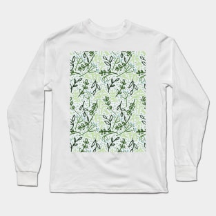 Botanicals and Dots - Hand Drawn Design -Light Green, Dark Green, and Ice Blue Long Sleeve T-Shirt